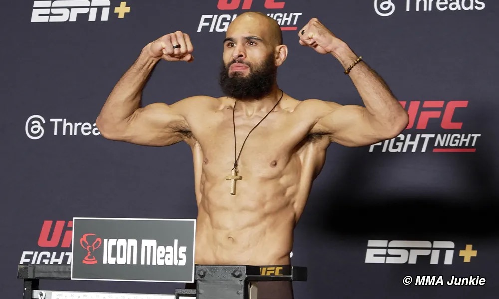 Gabriel Green flexing at the UFC Fight Night weigh-ins