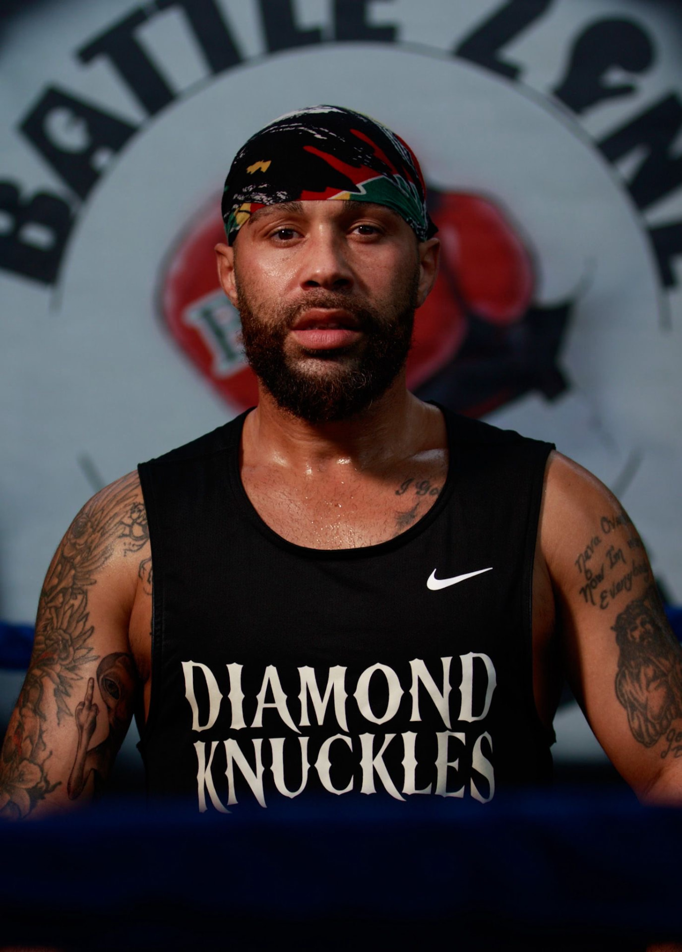 Quentin "QG" Gaskins in a Diamond Knuckles tank top at the gym