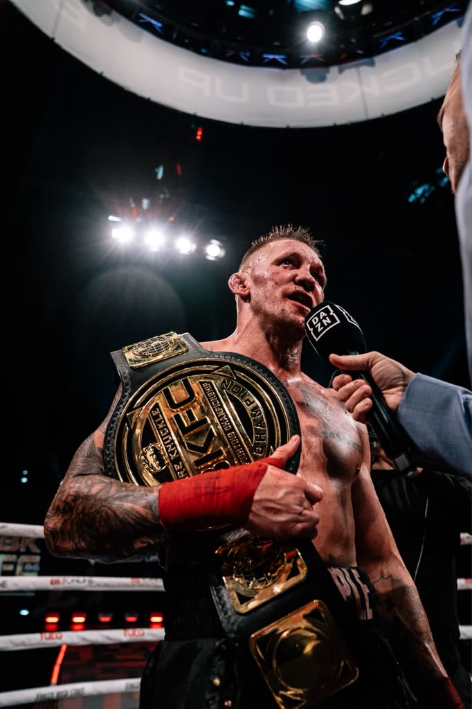 Dustin Pague interviewed with the BKFC title belt
