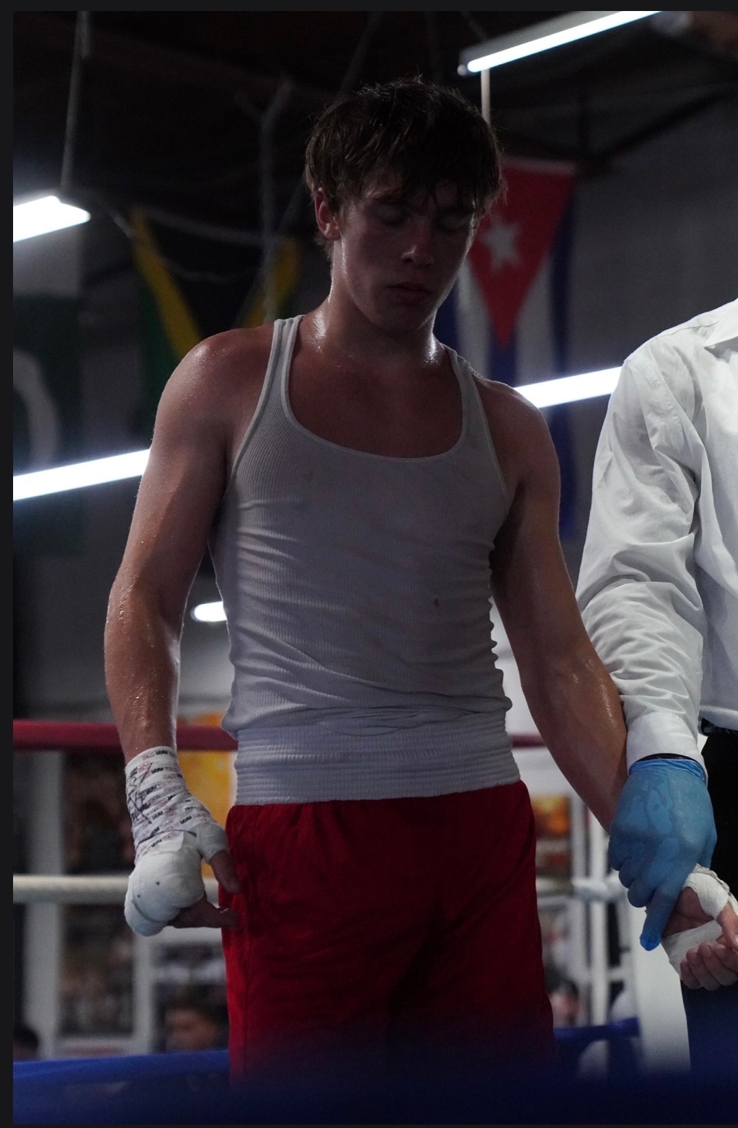 Andrew Waybright standing in the ring before a bout