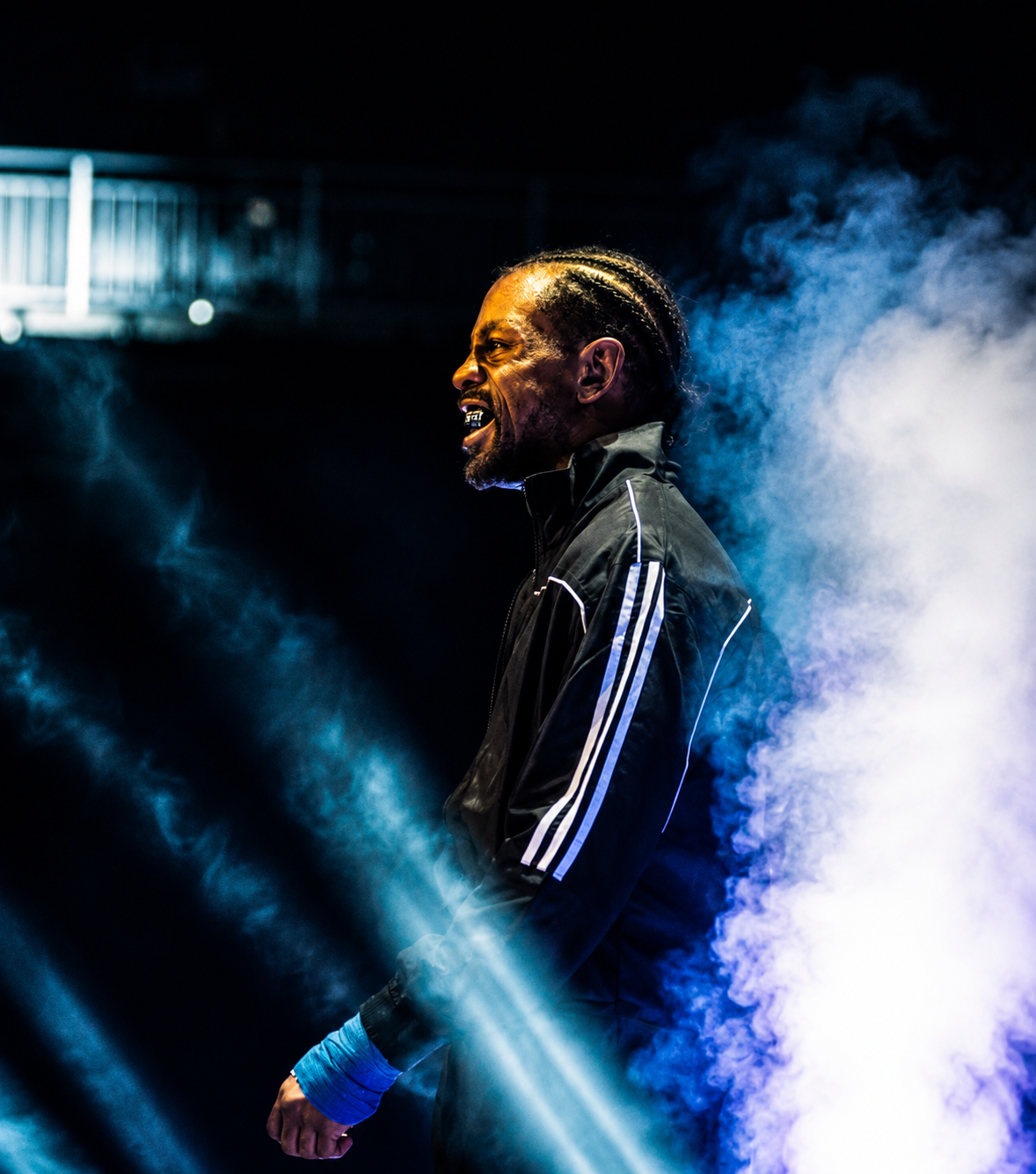 Jamel Herring walking out through the smoke before a fight