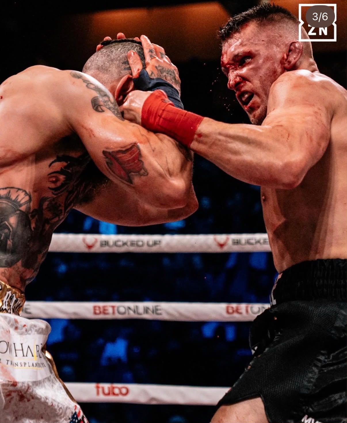 Dustin Pague trading punches at close range